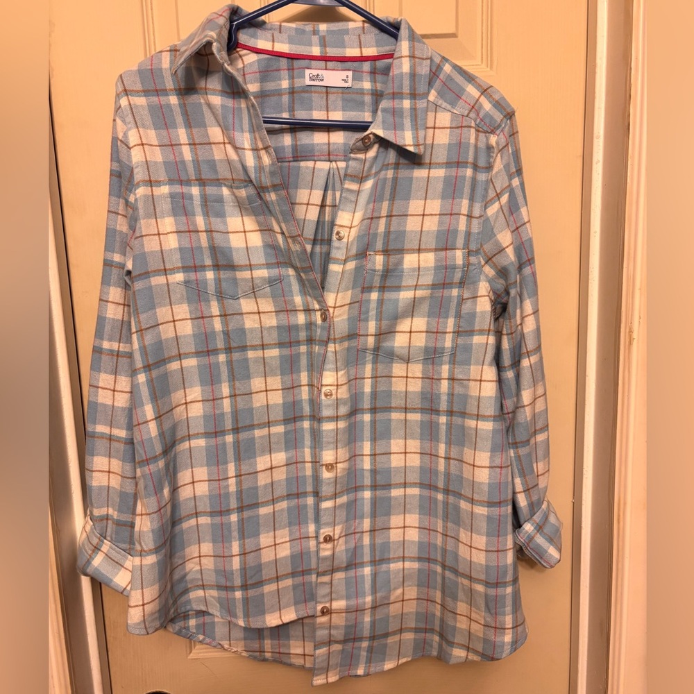 NWT croft & barrow Light Blue, Ivory, and Tan Plaid Shirt